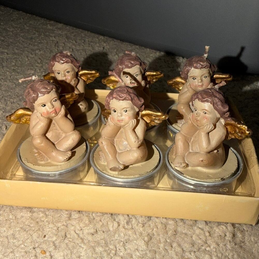 Cherub Tea Light Candles Hand Painted European Baroque French Country